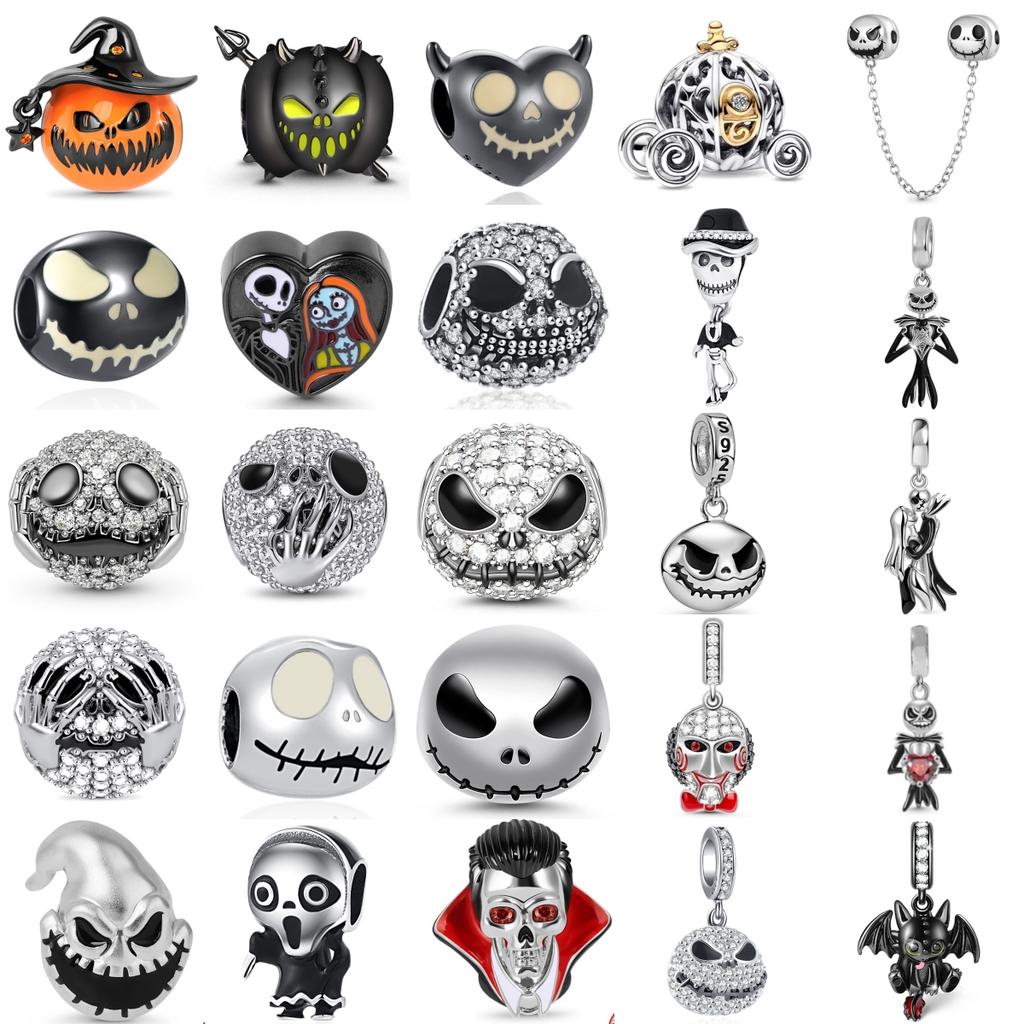 925 Silver Halloween Series Charms Vampire Bat Skull Beads Fit Bracelet DIY For Women Jewelry