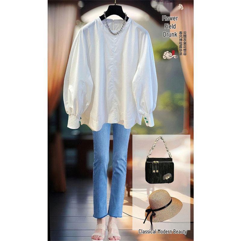 

Korean Style Age-Reducing Loose Fit Long Sleeve Solid Color Shirt for Women - 2026 Autumn Collection M білий