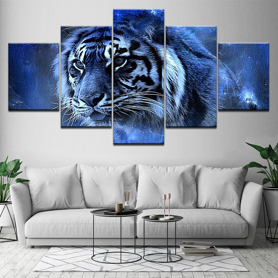 Animal Poster Painting 5 Pieces Canvas Art Tiger Wall Picture Print Living Room Home Decoration Artwork Bedroom Mural