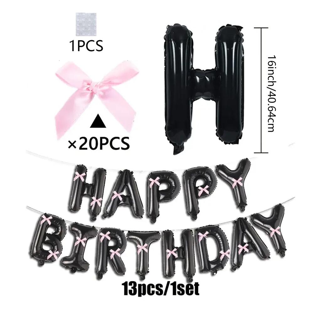 32 Inch 0-9 Digital Balloon Aluminum Foil Bow Digital Black Digital Balloon Pink Bow Wedding Decor Happy Birthday Banner Party