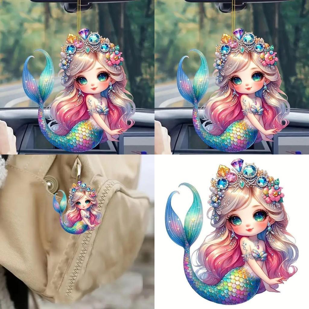 Flat Acrylic Mermaid Surface Pendant With Fun Cartoon Style For Inside Car