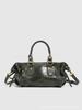 Rivet Oil Wax Leather Handbag, Fashionable Drawstring Bow, Single Shoulder Crossbody Bag, Pleated Women's Bag