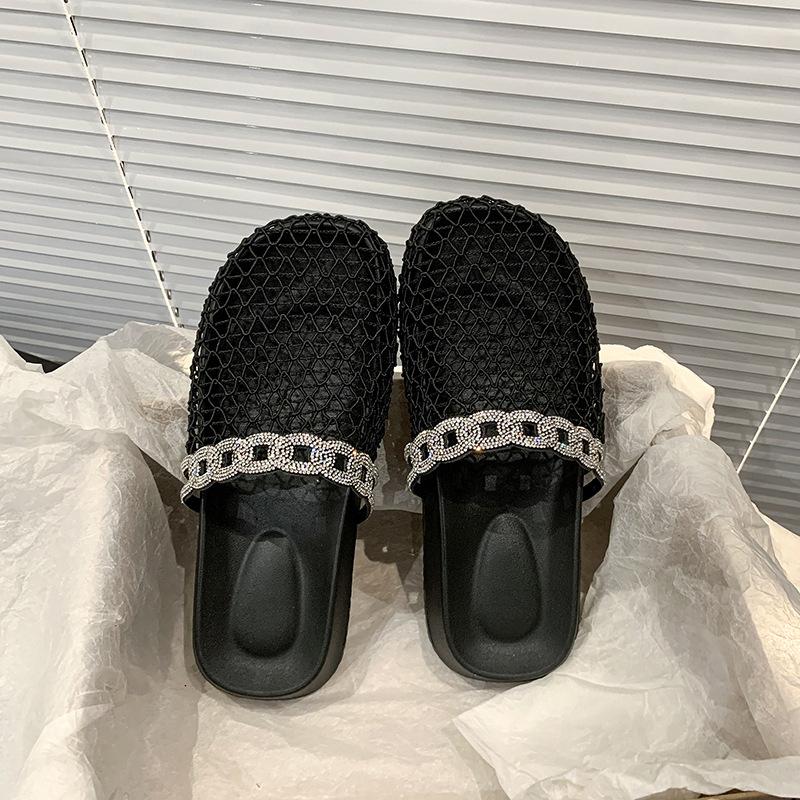 

Thick-bottomed fishing net Birkenstock head half slippers women s 2025 summer new outer wear one pedal lazy hollow slippers 35 чёрный