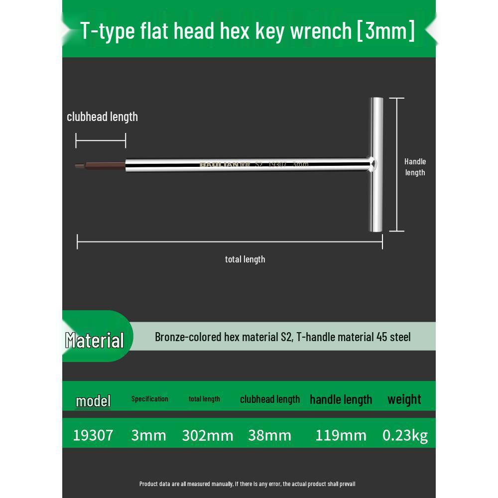 T-Type Extended Hex Wrench Set: Super Hard Steel Beveled Hex Tool, Sizes 3, 4, 5, 6