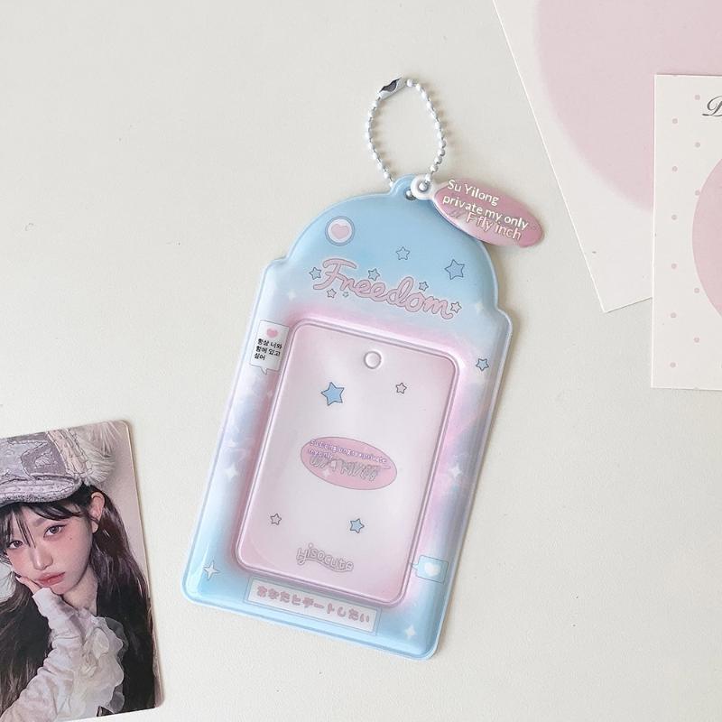 Kpop PVC Photocard Holder with Keychain Pendant Kawaii Card Protector for 54x86mm Idol Photo Fit Students Girls Gift