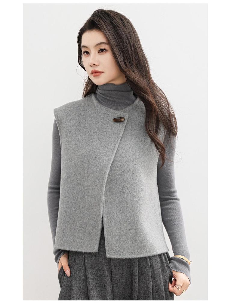 2025 Herbst/Winter Petite Damen Doppelseitige Wolle V-Ausschnitt Weste - Hochwertige Ärmellose Weste