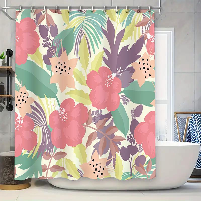 

Fashion Bath Shower Curtain With Floral Printing Pink Green Purple Decorative Waterproof Fabric For Bathroom Liner Set Decoratio W60H190(CM)-1 Pcs