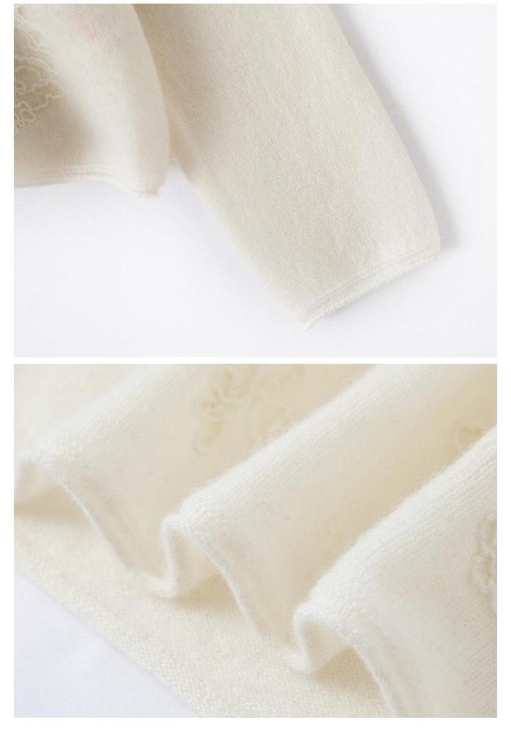 Lekasha 100% Pure Cashmere Rolled Edge High Neck Embossed Knit Top