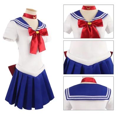 Disfraz de Sailor Moon Tsukino Usagi para mujer, conjunto de 7 piezas, traje de marinero de cristal, peluca, accesorios, uniforme, atuendo de Halloween
