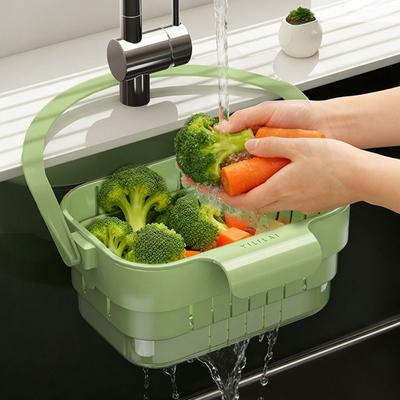 Retractable Fruit Vegetable Washer Quick Draining Fruit Washer Bowl Strainer Basket Kitchen Use