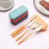 4Pcs Portable Plastic Cutlery Wheat Straw Dinnerware Set Detachable Outdoor Camping Cutlery Set Lunch Box Cutlery Set DCS004
