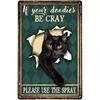 Funny Black Cat Metal Tin Sign "If Your Doodies Be Cray Please Use The Spray" Novelty Bathroom Decor Gift