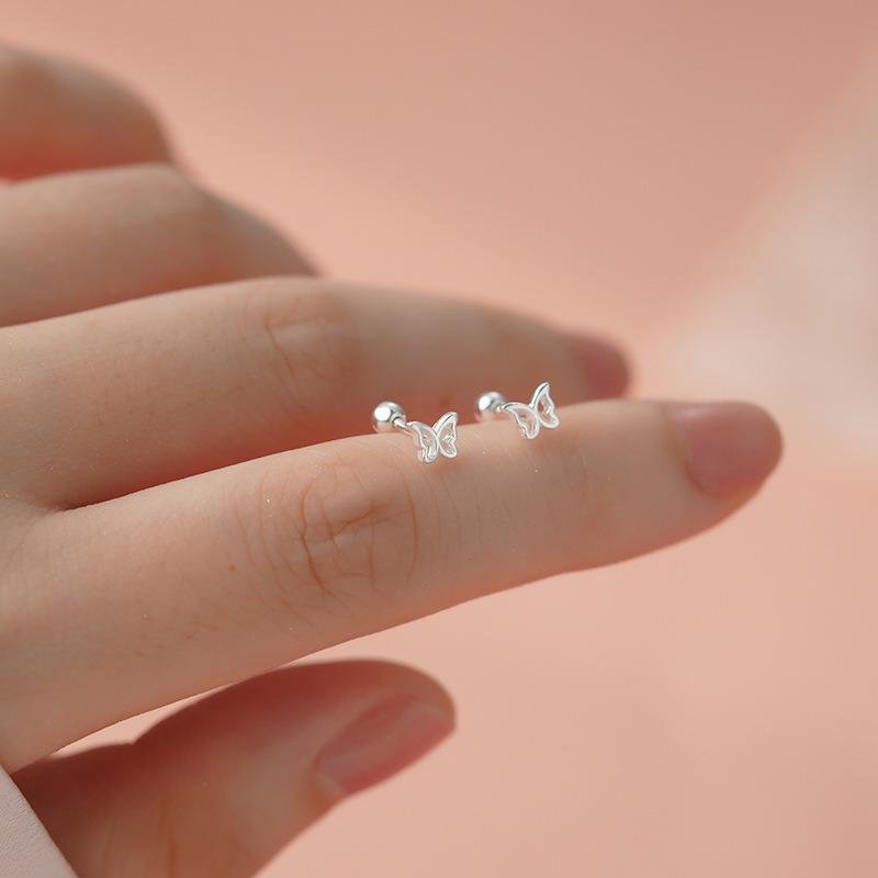 Hollow Butterfly Screw Buckle Stud Earrings For Women Sweet Minimalist Delicate Ear Jewelry