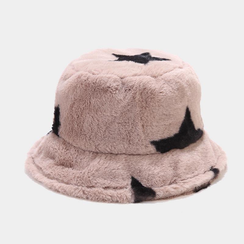 Autumn and Winter New Thickened Plush Pentagram Bucket Hat Female Internet Celebrity Fashion Trend Warm Basin Hat Casual Visor