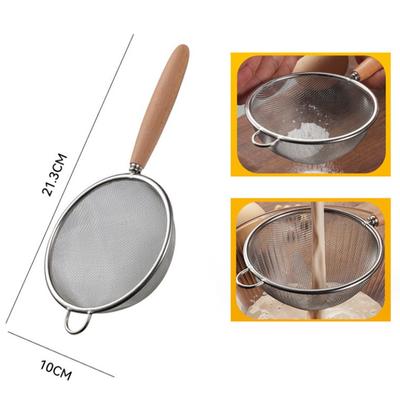 Ahşap Saplı Paslanmaz Çelik Küçük Süzgeç İnce Örgülü Yağ Süzgeci Çok Fonksiyonlu Filtre Örgüsü Un Eleği Mutfak Pişirme Aletleri