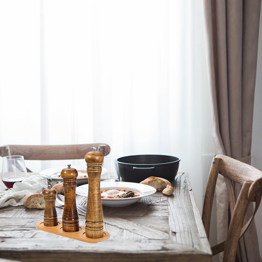Wood Salt and Pepper Grinder Set, Pepper Mill, Salt Shakers w/Adjustable Ceramic Rotor- Refillable - Oak Wood