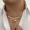 Salircon 3Pcs/set Hip Hop Flat Snake Chain Necklace Men Geometry Imitation Pearl OT Buckle Clavicle Choker Necklace Male Jewelry