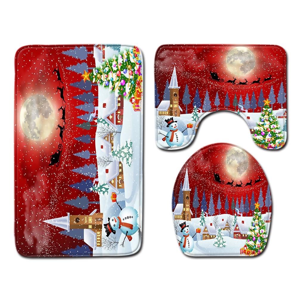 Christmas Bathroom Floor Mat Toilet Three-Piece Set