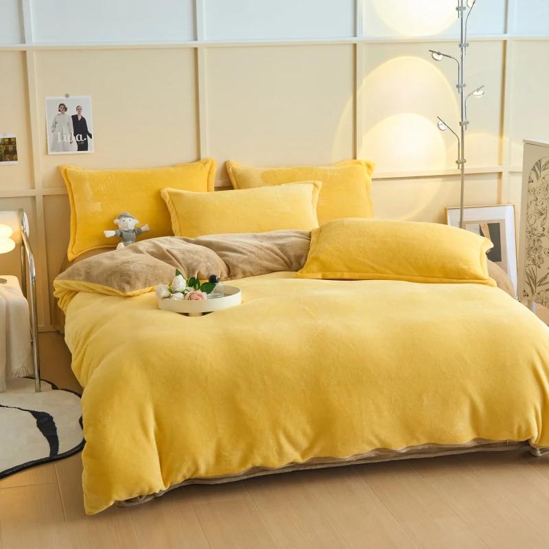 Thickened autumn and winter solid color double-parcel milk fleece warm quilt cover