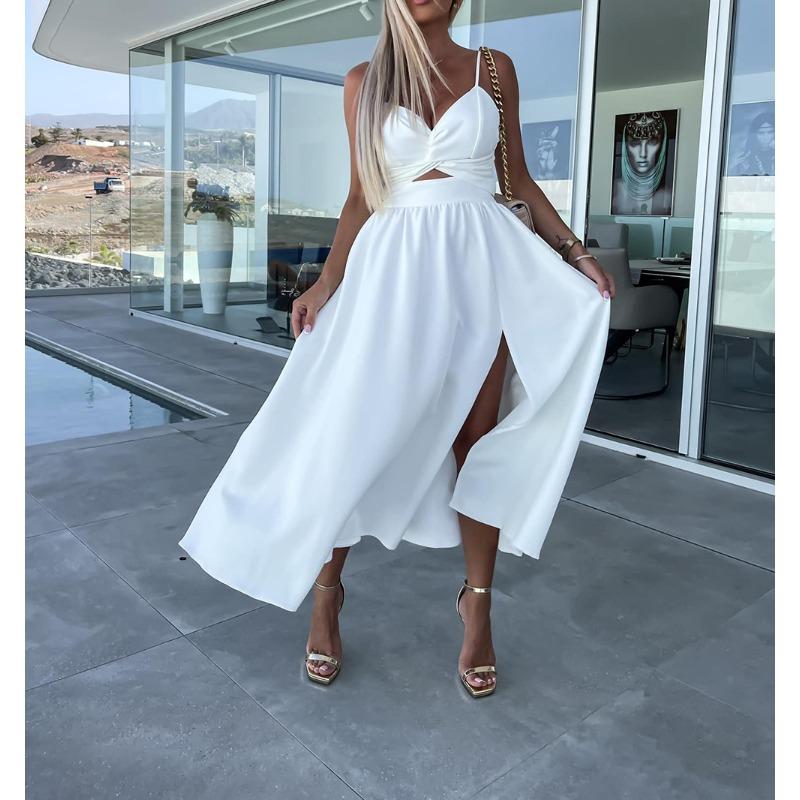 BITCED Women's Fashion Summer Spring Solid Color Print V-Neck Sleeveless Casual Dresses