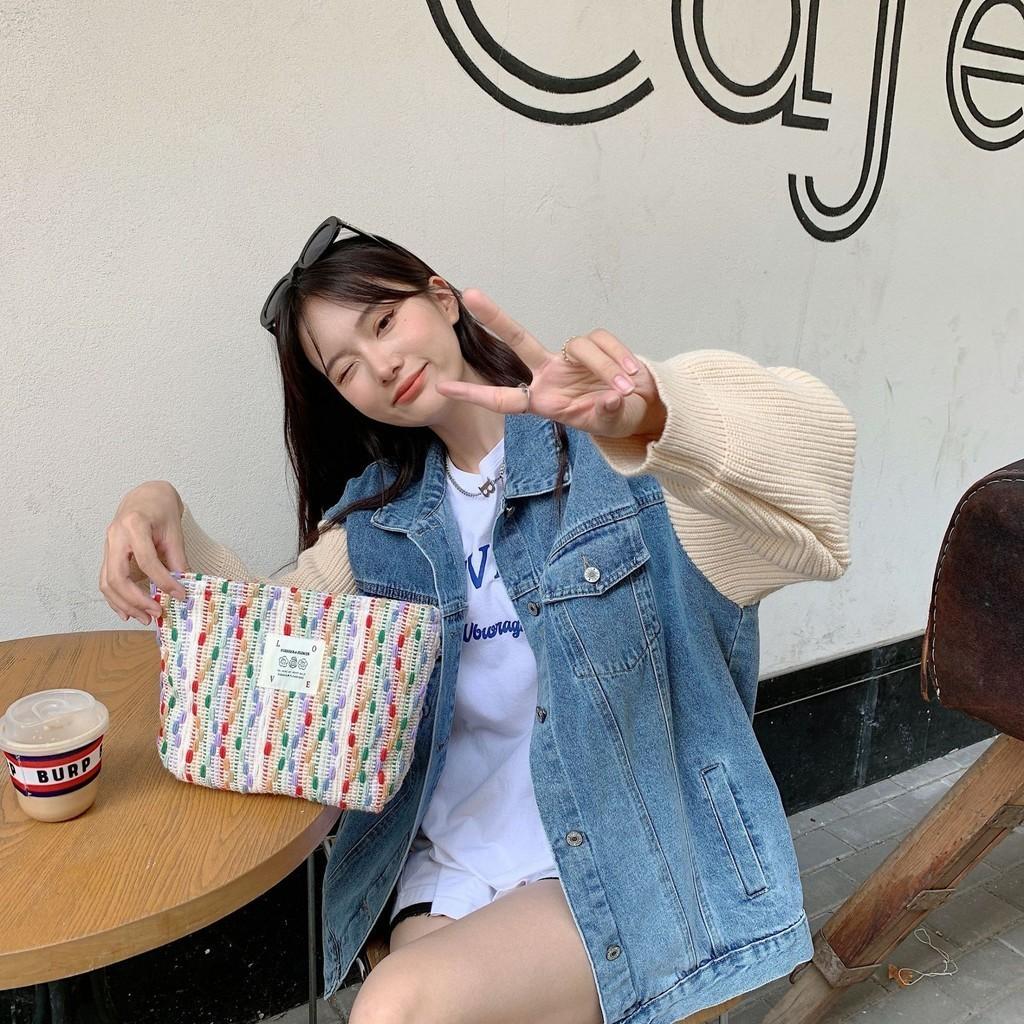 Colorful Rainbow Mini Canvas Cosmetic Bag Small Bag Coin Purse Student Pencil Case Wrist Bag