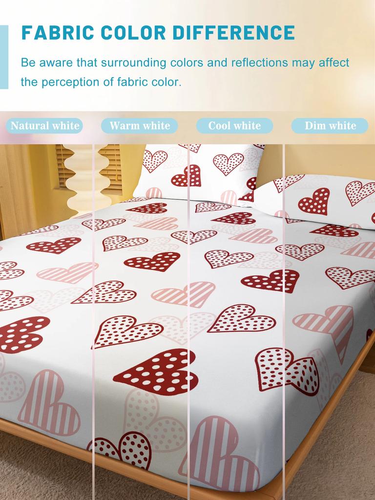 1 Simple Modern Heart-Shaped Geometry Printed Matte Fitted Sheet, Bedroom Printed Bed Cover, Bedding (Excluding Pillowcases)