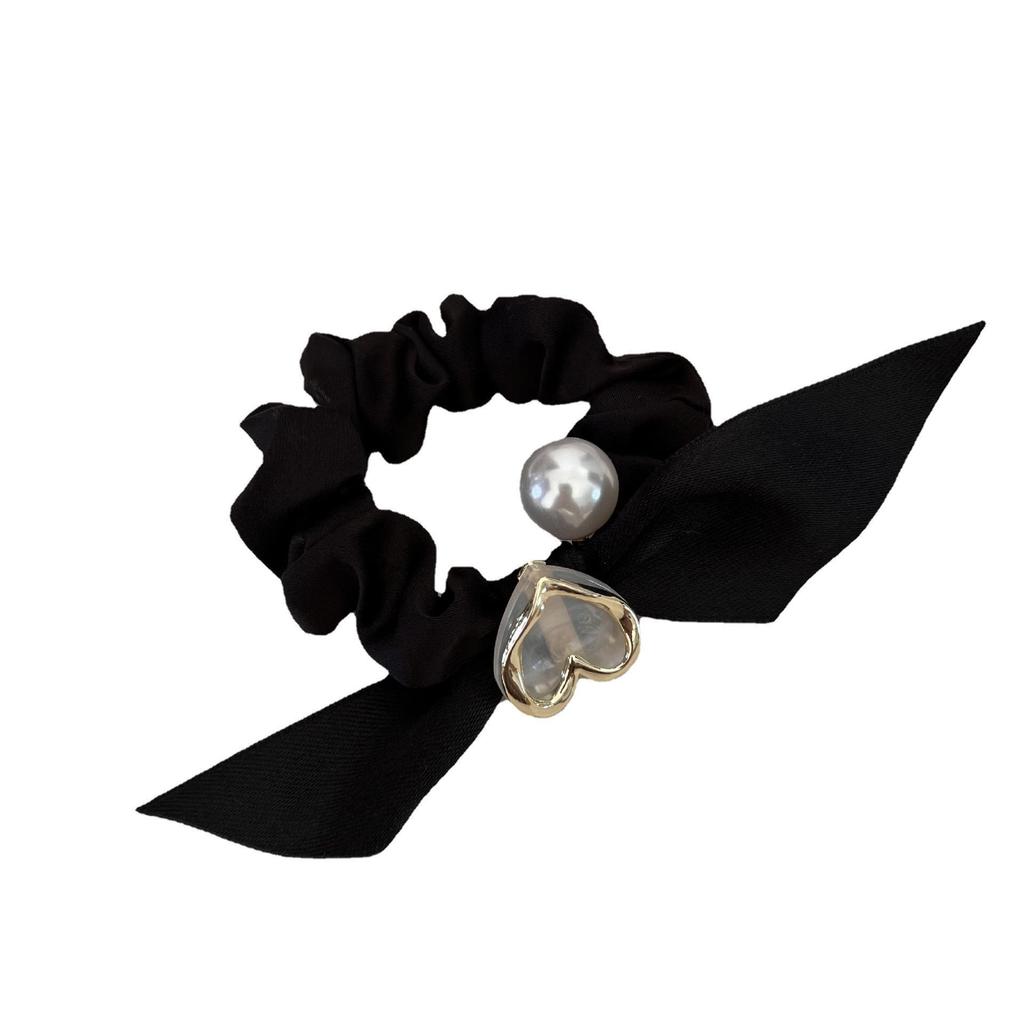 Geometric Heart Pearl Bow Scrunchie: Versatile Women's Elastic Hair Tie