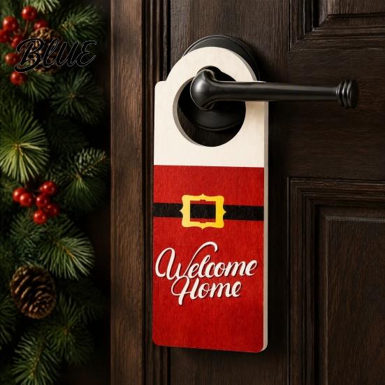 Indoor Holiday Door Ornament Wooden Christmas Hanger, Santa Claus Snowman Stocking Patterns Winter Party Sign Knob for Home Party, Festive Decorations