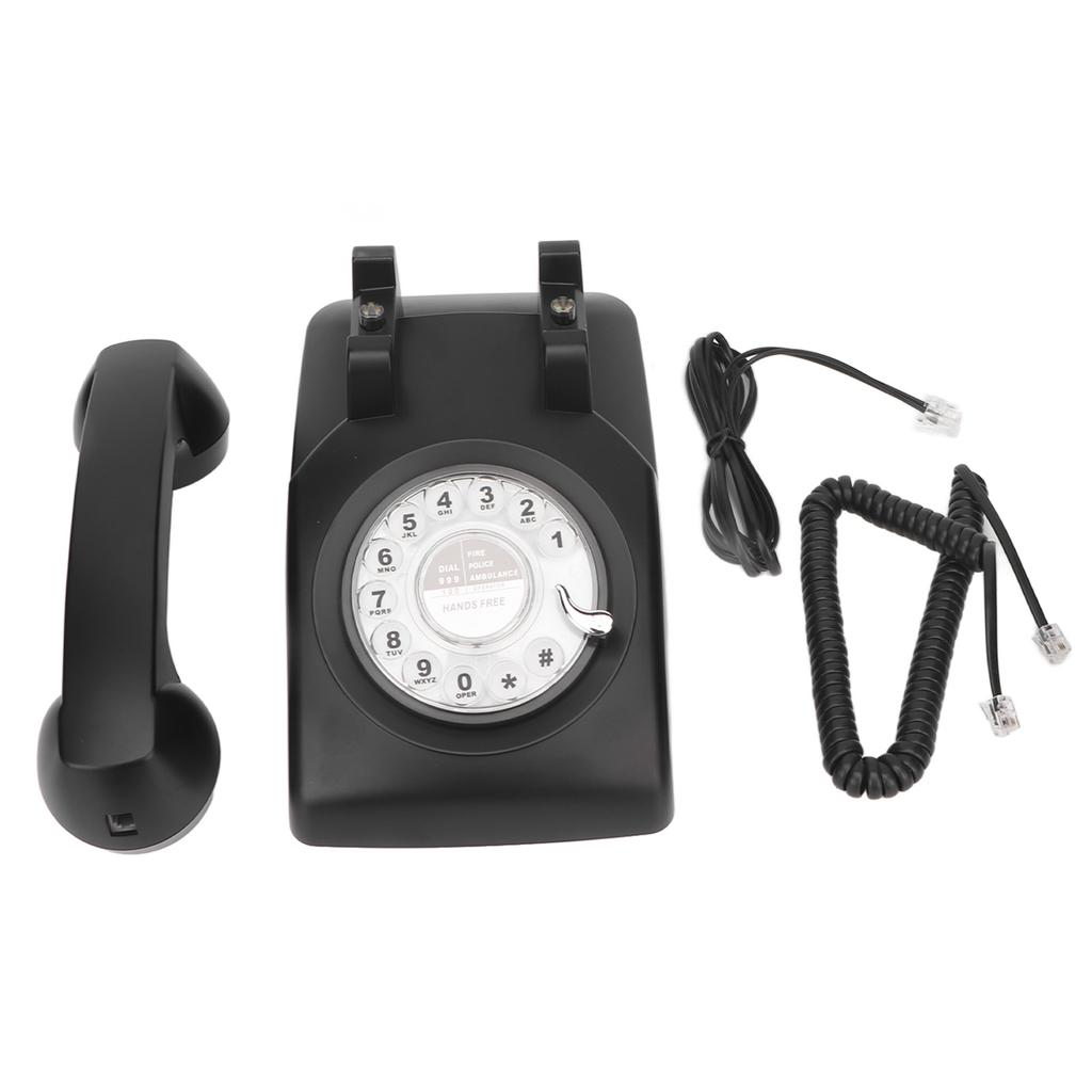 Retro Corded Telephone Rotating Dialing Support Redial Mechanical Ringtone Vintage Desktop Phone with Speaker Black