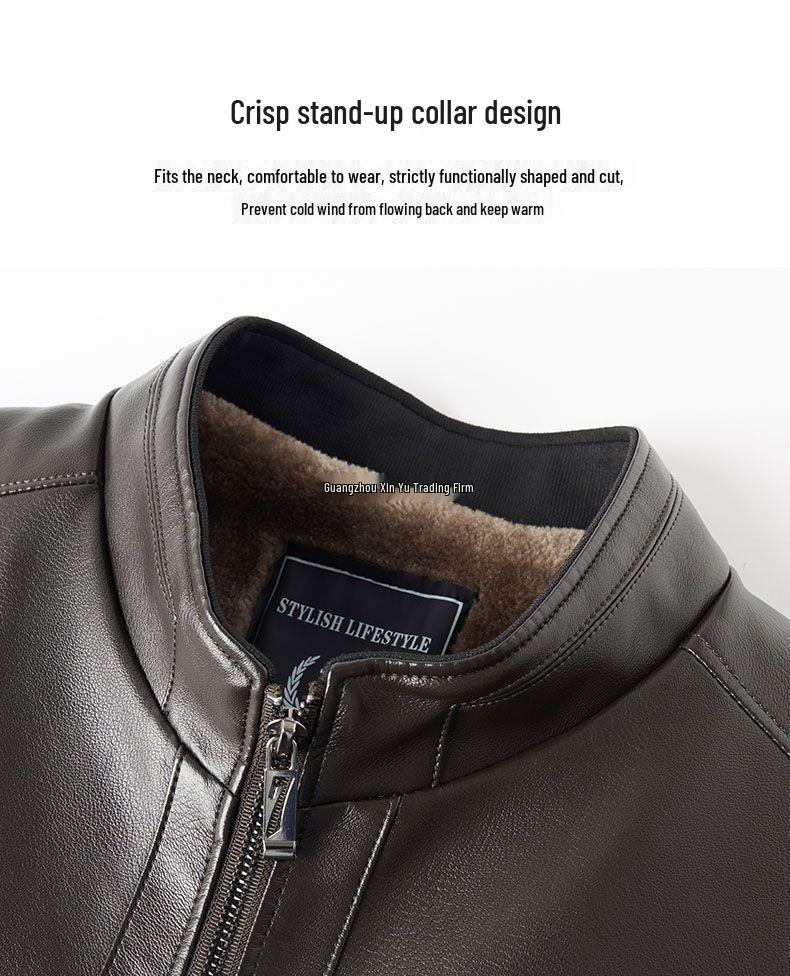 Men's Winter Warm Thickened Leather Jacket for Cycling & Outdoor, Mid-Aged to Dad's Style