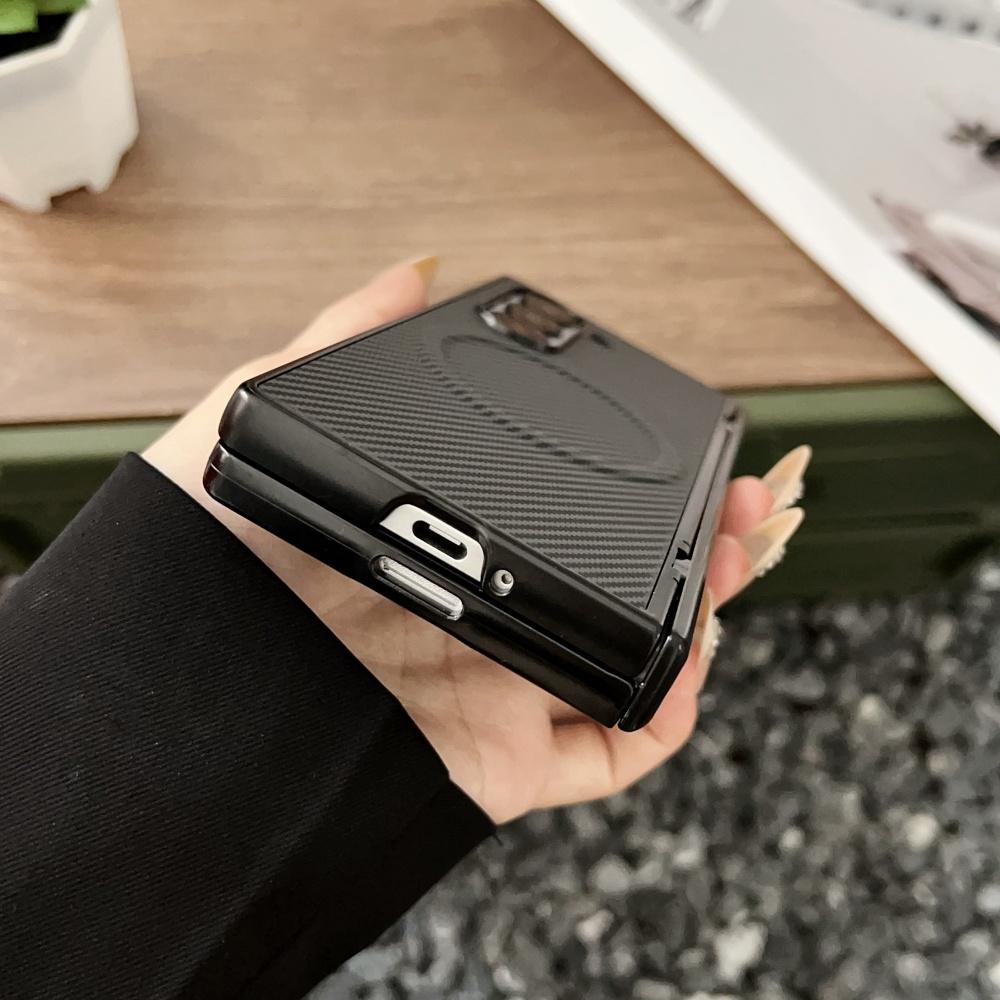 Luxury Carbon Fiber Magnetic Hinge Phone Case For Samsung Galaxy Fold 7 6 5 4 Wireless Charge Hard Soft Silicone Bumper Cover