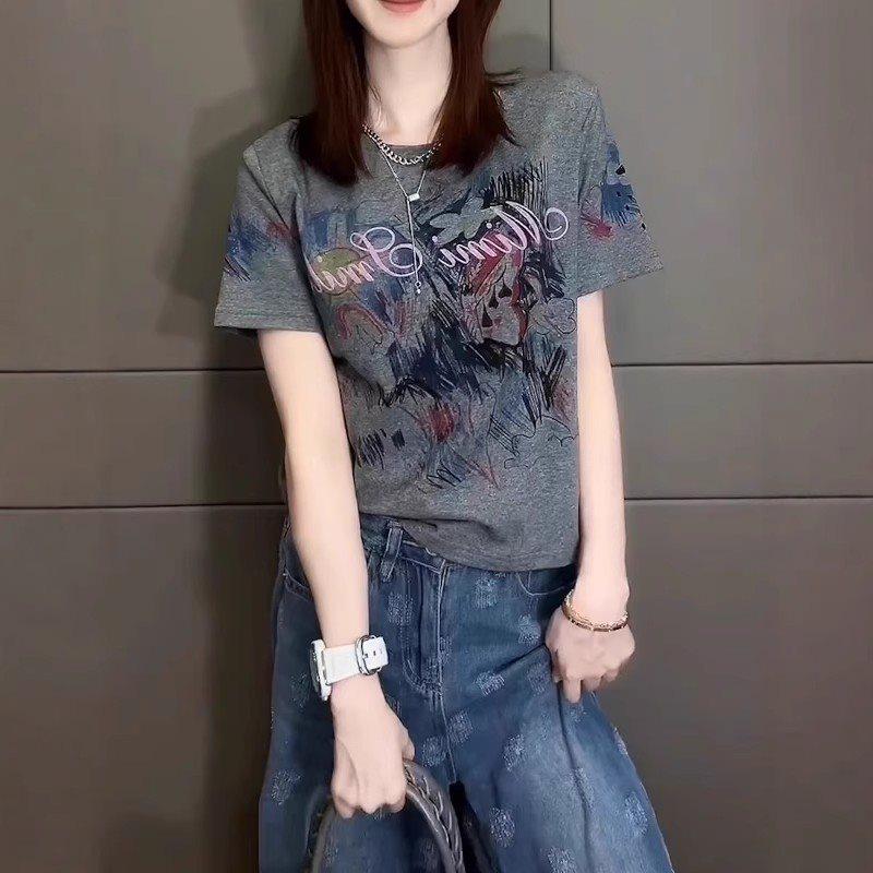 

Women s Plus Size Printed Shoulder T-Shirt - Slimming, Loose-Fit, Short Sleeve, Summer 2025 Collection. 4XL (suggested for 172-190 lbs)