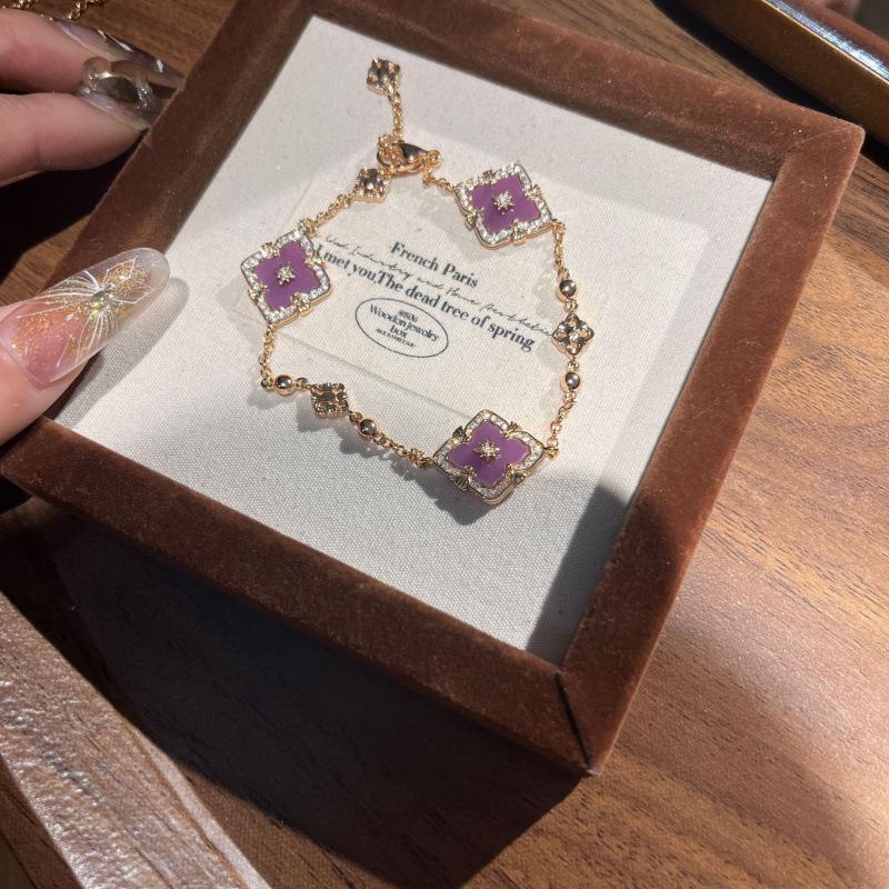 Italien Buchi Vintage Hof Violett Set Kleeblatt Armband Halskette Ohrringe Hohes Temperament