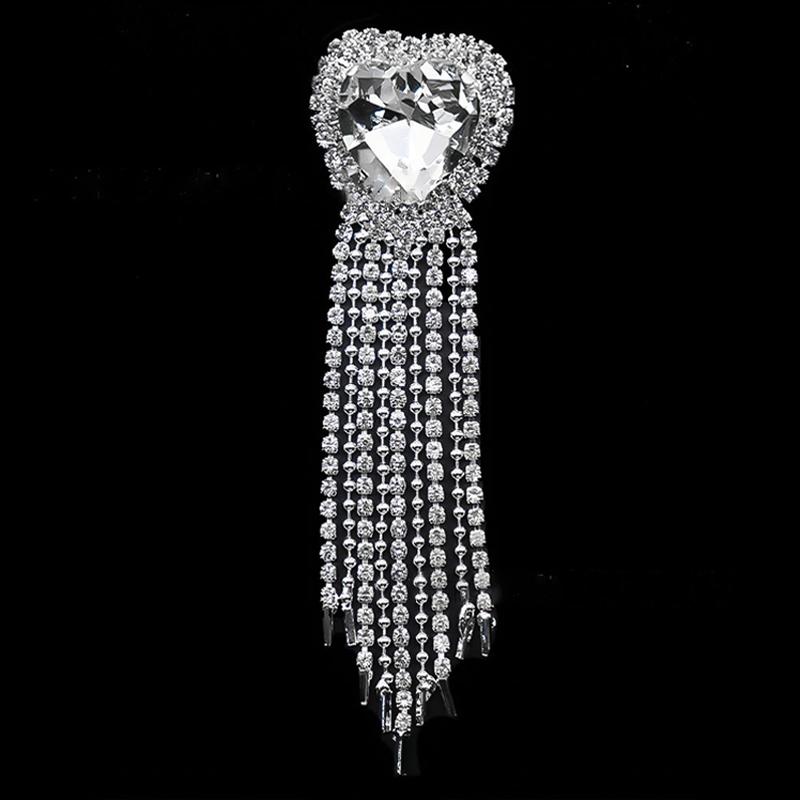 Korean Chain Heart Chain Metal Tassel Brooch For Women Men Suit Decoration Tassel Chain Metal Bead Pin Cloth Jewelry Accessories