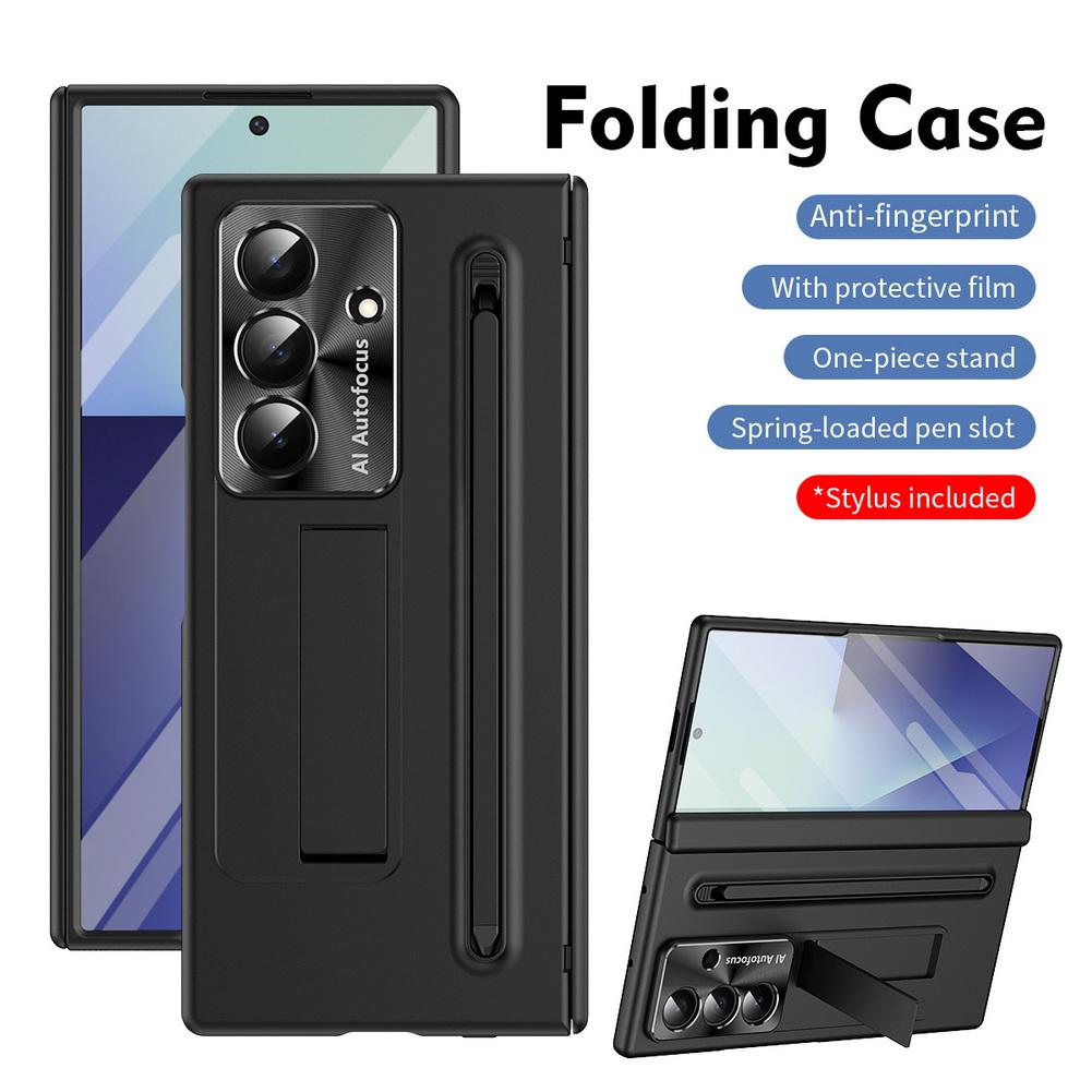 Multifunctional Kickstand Wrist Strap Folding Tempered Glass Flim Phone Case for Samsung Galaxy Z Fold 7 6 Camera Protect Cover
