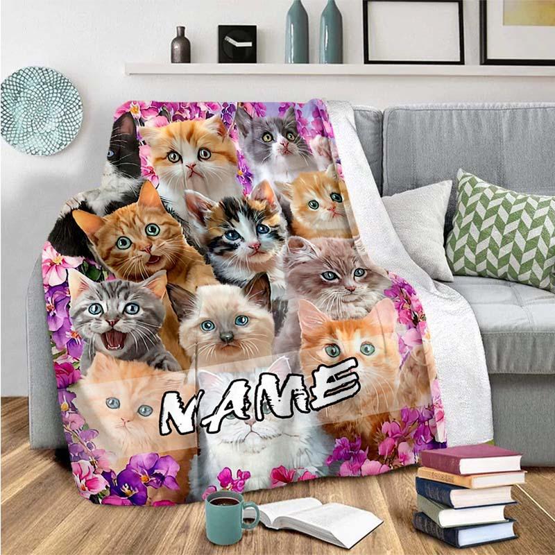 Cats Among Flowers Customize Your Name Blanket Warm Comfortable And Soft Blankets Are Suitable For Home Lunch Break Blanket Office Sofa Sofa Gift To
