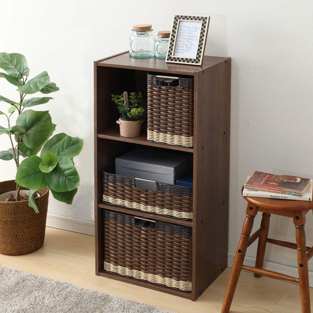 Iris Ohyama Box Woody Shallow Set of 3 Width 38 X Depth 26 X Height 13cm Brown IMK-38