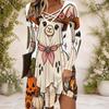 Women Multicolor Printed Criss Cross V Neck Long Sleeve Fitted Curved Hem Dress