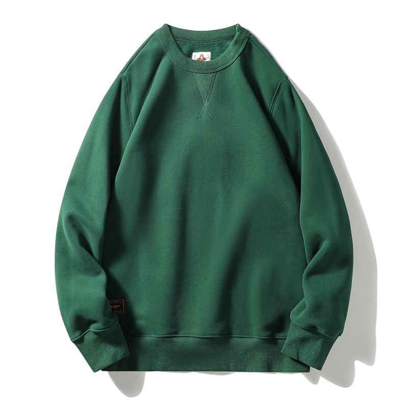 Heavy Retro Spring and Autumn Hooded Export round Neck Sweater Dark green 2XL