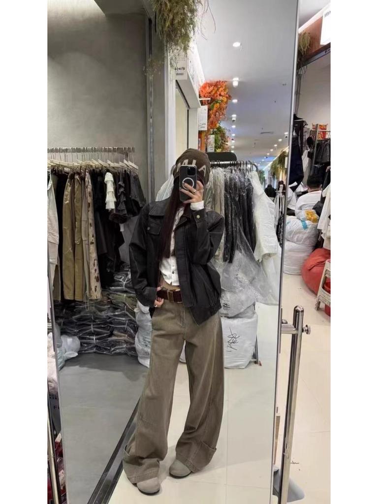 Women's Winter Fashion: American Style Coffee Wide Leg Jeans - Plus Size Pear Shaped Slimming Straight Pants