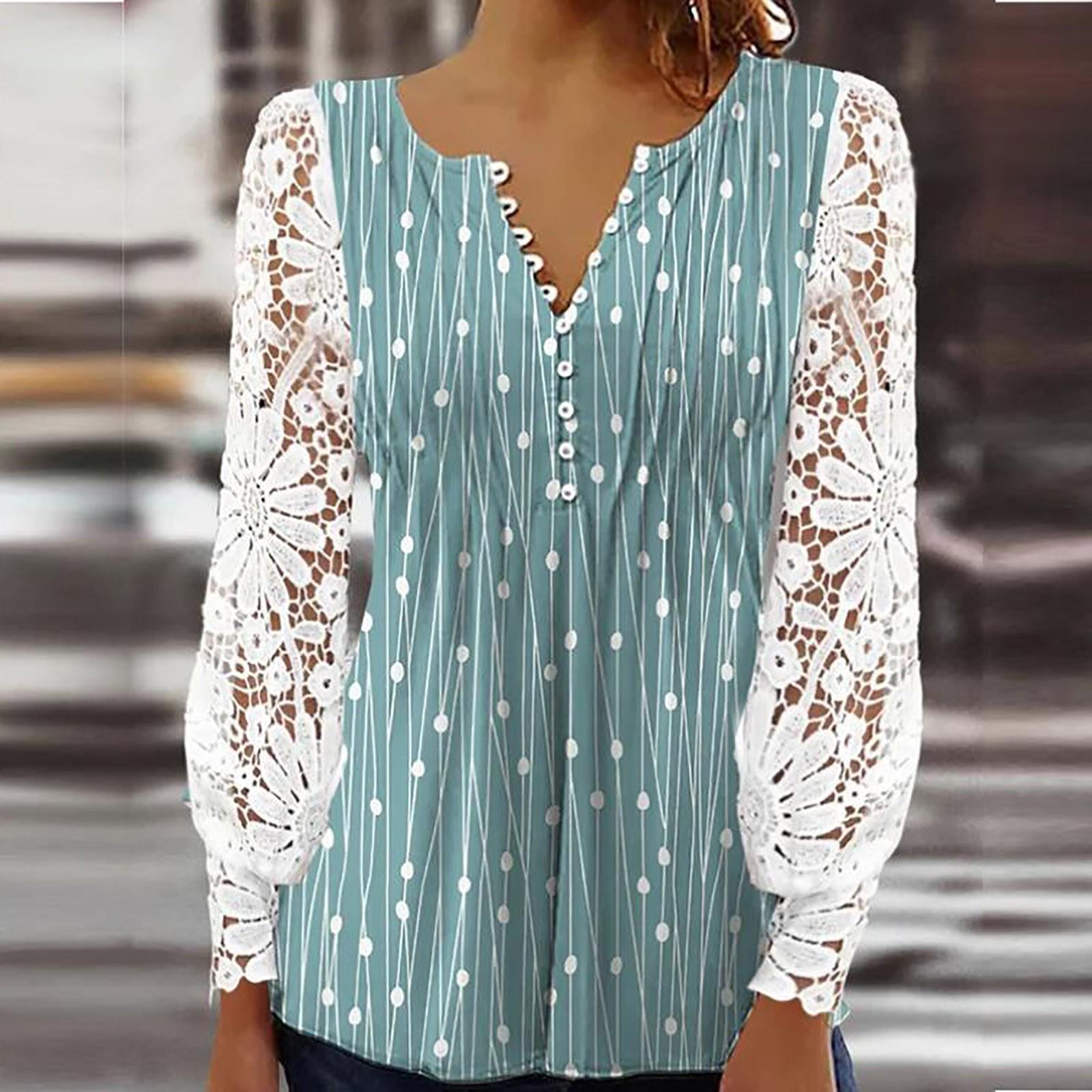 

Fashion Women Casual Loose Lace Splice Long Sleeve T-shirt Summer Tops Printing Tops S фіолетовий
