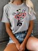 Women's Casual Sleeve Crew Neck T-Shirt Playful Giraffe Red Hearts Graphic Print Sleeved Harajuku Streetwear Aesthetic Clothes