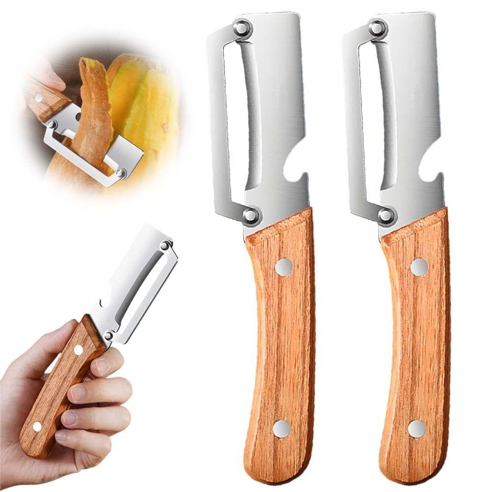Multi-Functional Vegetable Peeler with Wooden Handle and Bottle Opener Stainless Steel Kitchen Peeler Peeling Tool