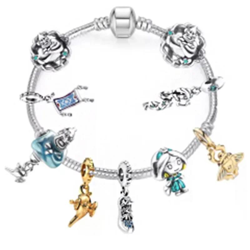 Colors Enamel Disney Princess Dress Charms Pulseiras for Girls Colorful Glass Beads Bracelets&Bangles Women Cartoon Skirt Dangle