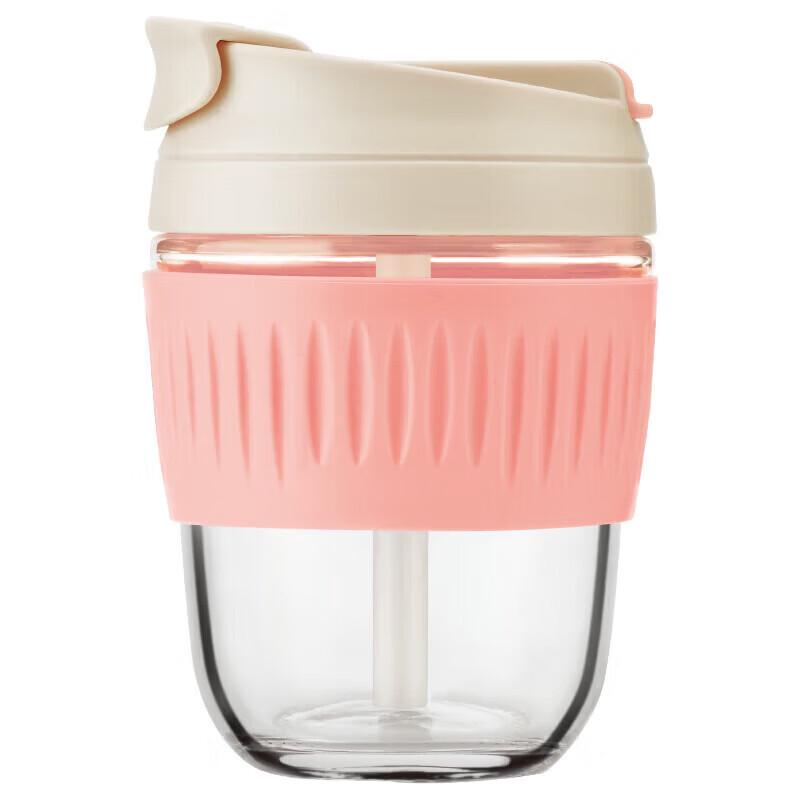 Fuguang Portable Heat-Resistant Glass Dual-Drink Cup with Straw - 350ml