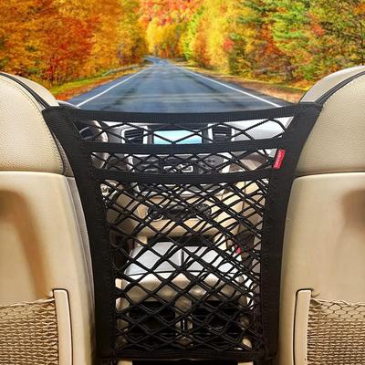 Organizador de malha para carro de 3 camadas, barreira de rede para carro para cães, barreira para animais de estimação, suporte para bolsa de rede para encosto de banco, bolsa de rede de armazenamento para motorista