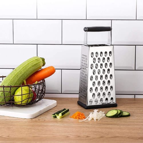 4-Sided Grater, Potato, Fruit, Vegetable, Cheese Shredder and Slicer, Kitchen Multifunctional Vegetable Cutter with Handle and Non-Slip Rubber Bottom,
