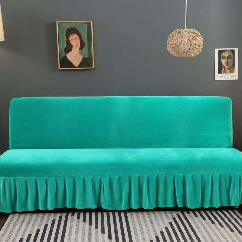 Stretch Velvet Futon Sofa Bed Cover Armless Thick Plush Sofa Cover with Skirt Sofa Slipcover Couch Cover Furniture Protector