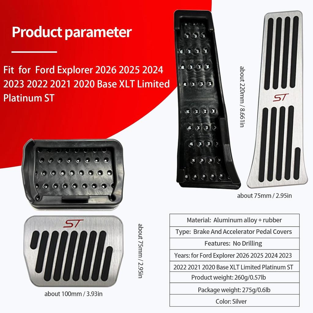 For Ford Explorer 2025 2024 - Aluminum Performance Pedals Set Non-Slip Accelerator And Brake Pedals Cover No Drill Brake Gas Accelerator Accessories