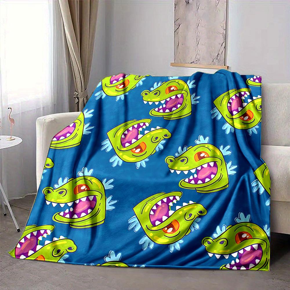 1pc Dino Rugrats Flannel Throw Blanket HD Printed Lightweight Soft Warm All Season Blanket for Sofa, Bed, Travel, Camping Machine Washable